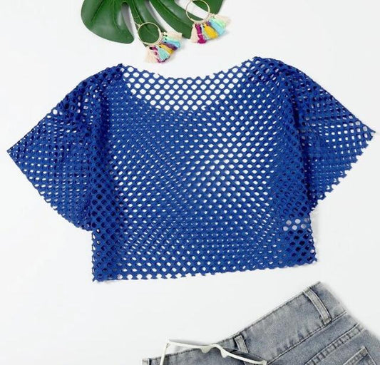 Fishnet Crop Top ( Blue)